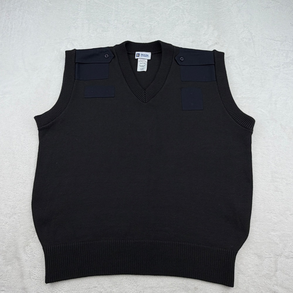 Image Authority Men's Black V-Neck Knit Vest XL Tactical Utility Pockets